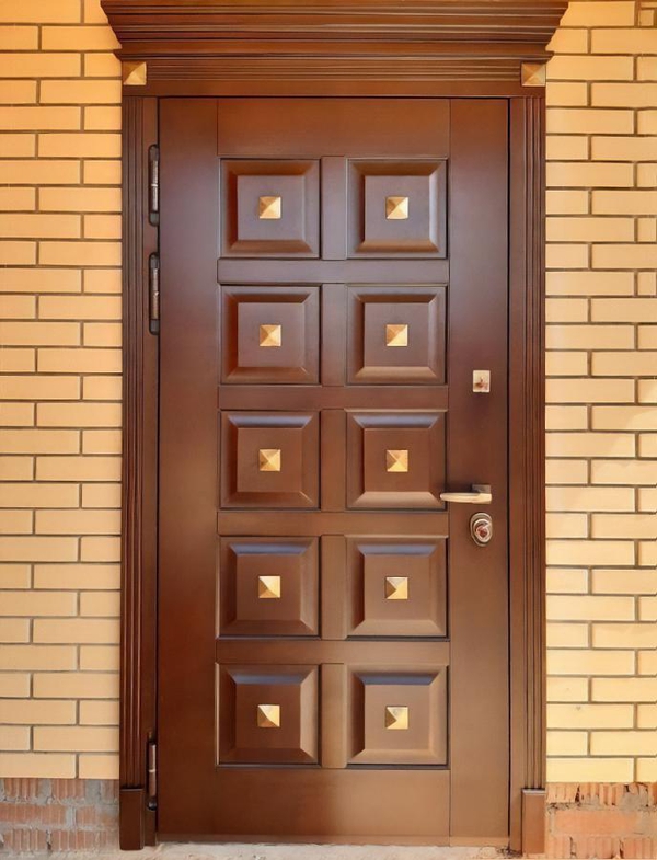 Дверь с карнизом и декором из пирамидок