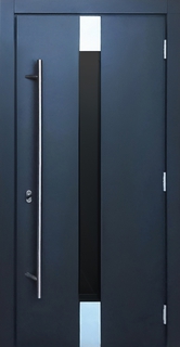 Металлическая дверь с терморазрывом, узким стеклом и длинной ручкой-рейлингом (МДФ RAL)