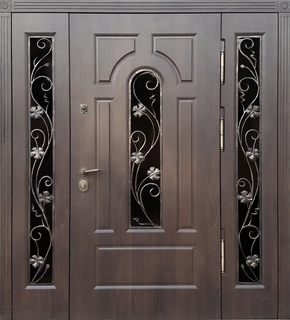 Входная остекленная группа с терморазрывом, коваными решетками и панелями МДФ Входная остекленная группа с терморазрывом, коваными решетками и панелями МДФ