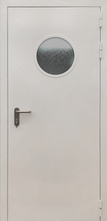 Однопольная металлическая огнеупорная дверь EI-60 с круглым стеклом Однопольная металлическая огнеупорная дверь EI-60 с круглым стеклом