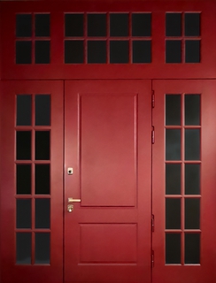 Стальная парадная термодверь с остеклением (красные панели МДФ RAL)